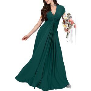 Women's Long Flowy Maxi Dress Emerald Green Plus Size Office Formal